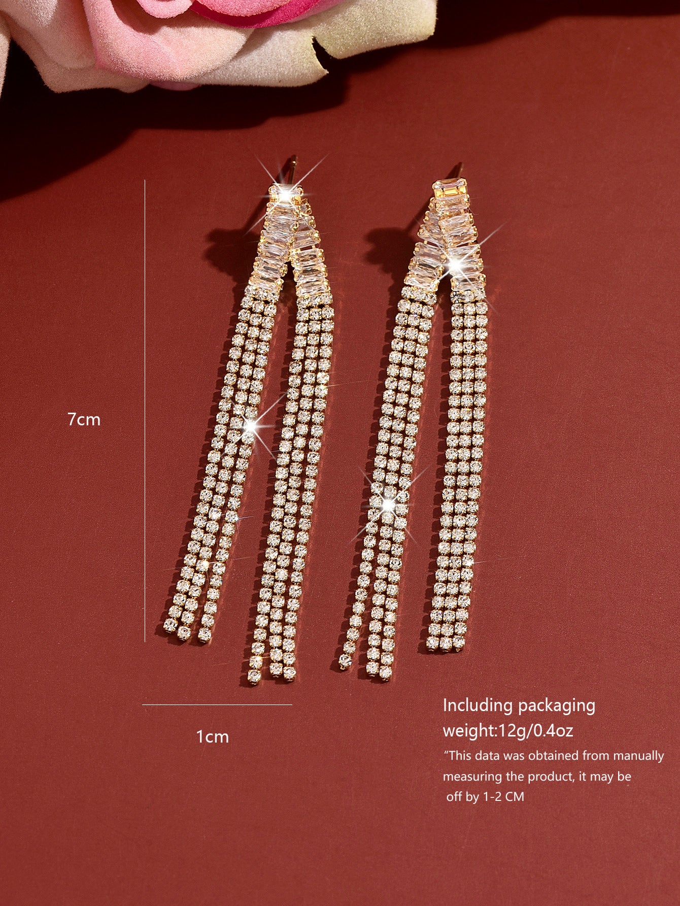 Sweet Geometric Tassel Earrings For Women In Gold With Rhinestones And Zircon Inlay