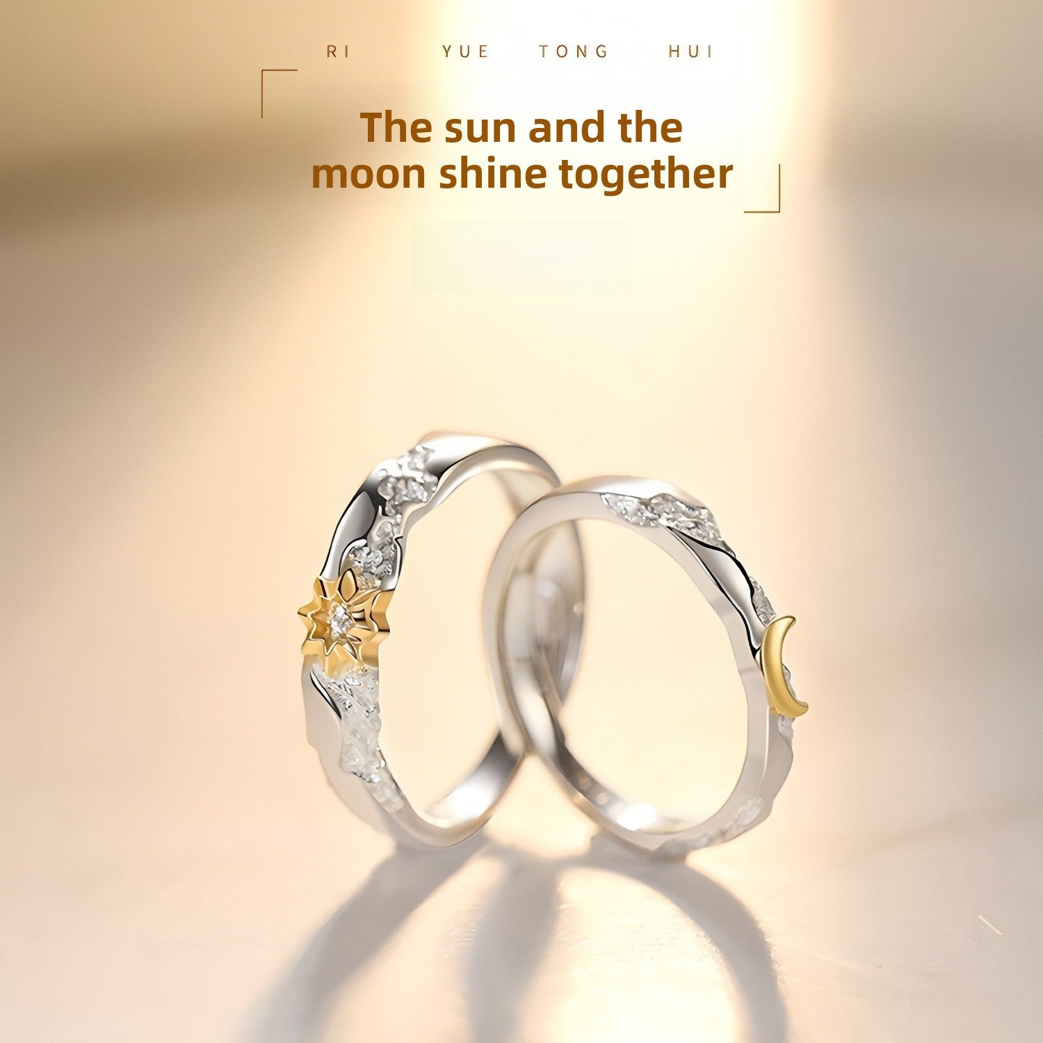 Couple Sun Rings In Copper With Electroplated Gold Plating Process, 1 Pair Ideal For Birthday Gifts