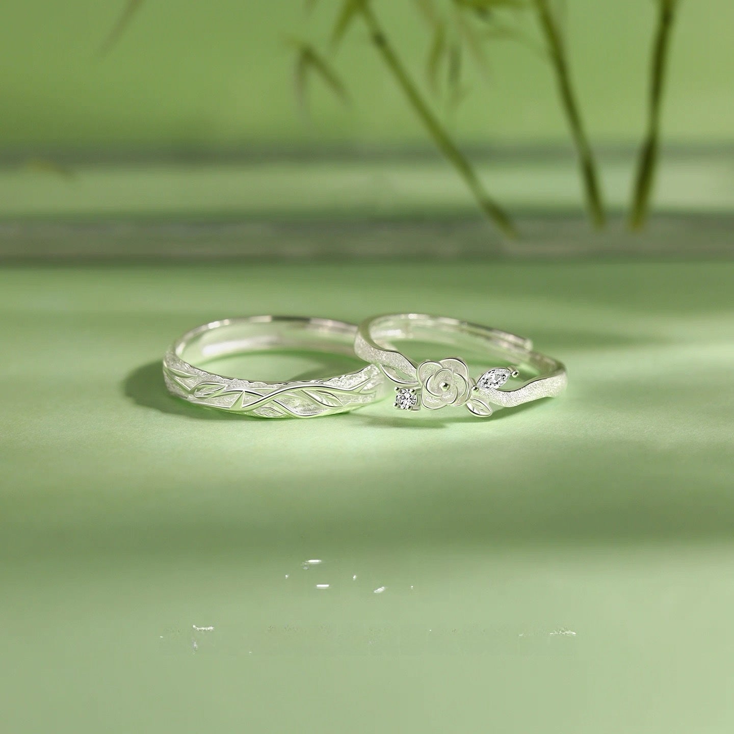Sweet Couple Copper Rings With Flowers Design, 1 Pair, Perfect Valentine's Day Gift