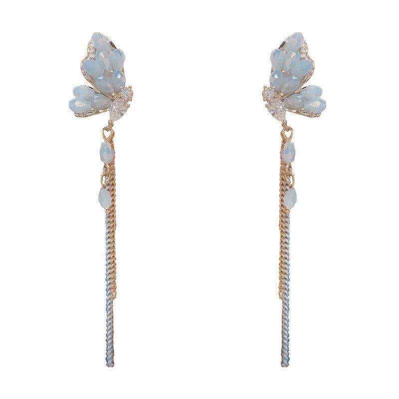 Handmade Butterfly Drop Earrings For Women With Copper Ear Pins And Real Gold Plated Crystal Inlay