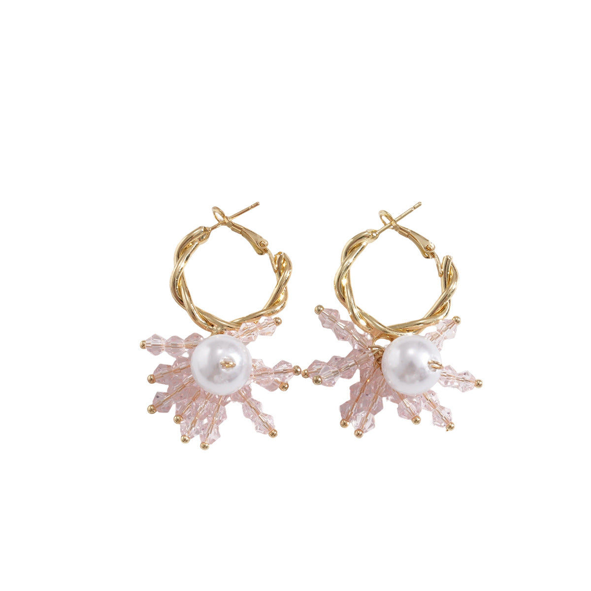 Geometric Hoop Earrings For Women With Gold Tassel, Glass, Artificial Pearl, And 304 Stainless Steel Pins