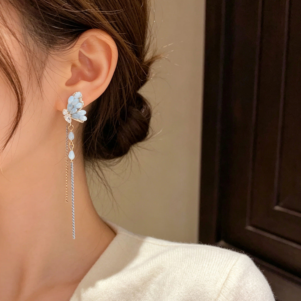 Handmade Butterfly Drop Earrings For Women With Copper Ear Pins And Real Gold Plated Crystal Inlay