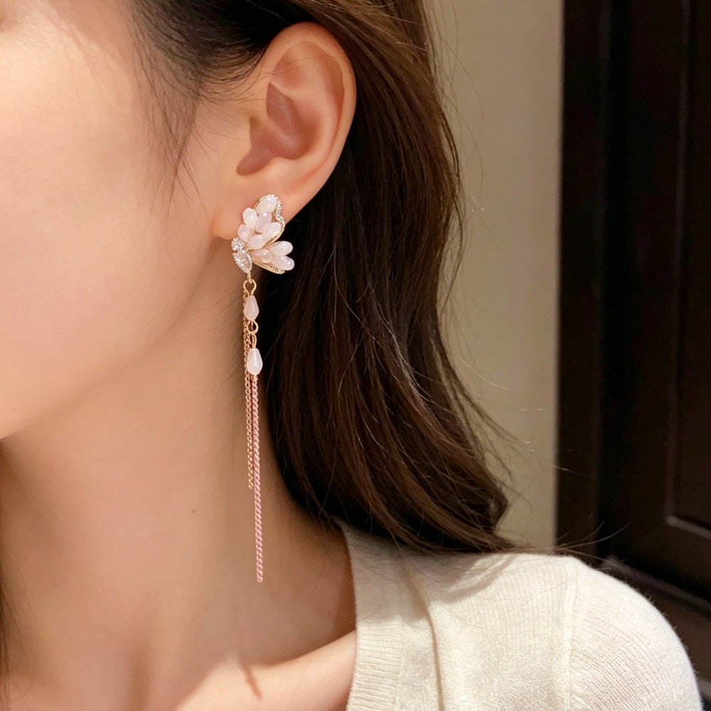 Handmade Butterfly Drop Earrings For Women With Copper Ear Pins And Real Gold Plated Crystal Inlay