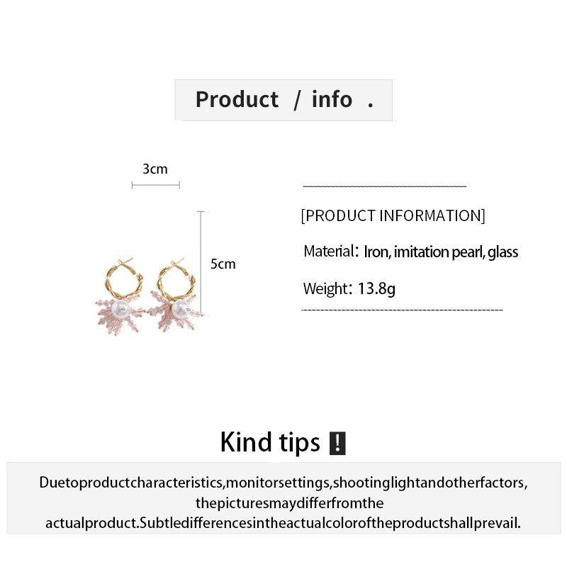 Geometric Hoop Earrings For Women With Gold Tassel, Glass, Artificial Pearl, And 304 Stainless Steel Pins