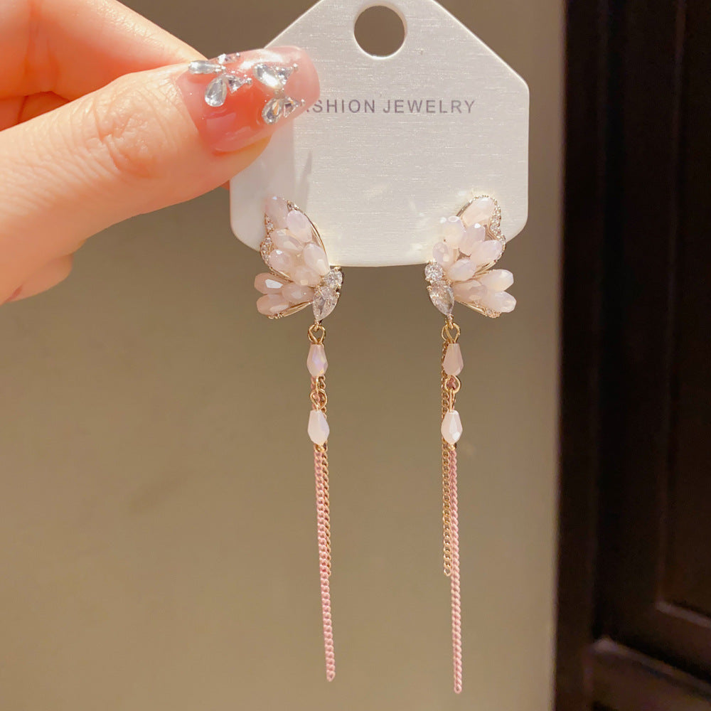 Handmade Butterfly Drop Earrings For Women With Copper Ear Pins And Real Gold Plated Crystal Inlay
