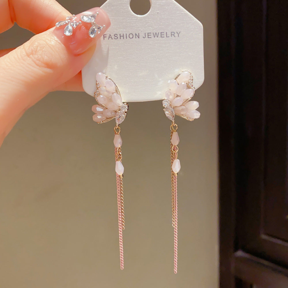 Handmade Butterfly Drop Earrings For Women With Copper Ear Pins And Real Gold Plated Crystal Inlay