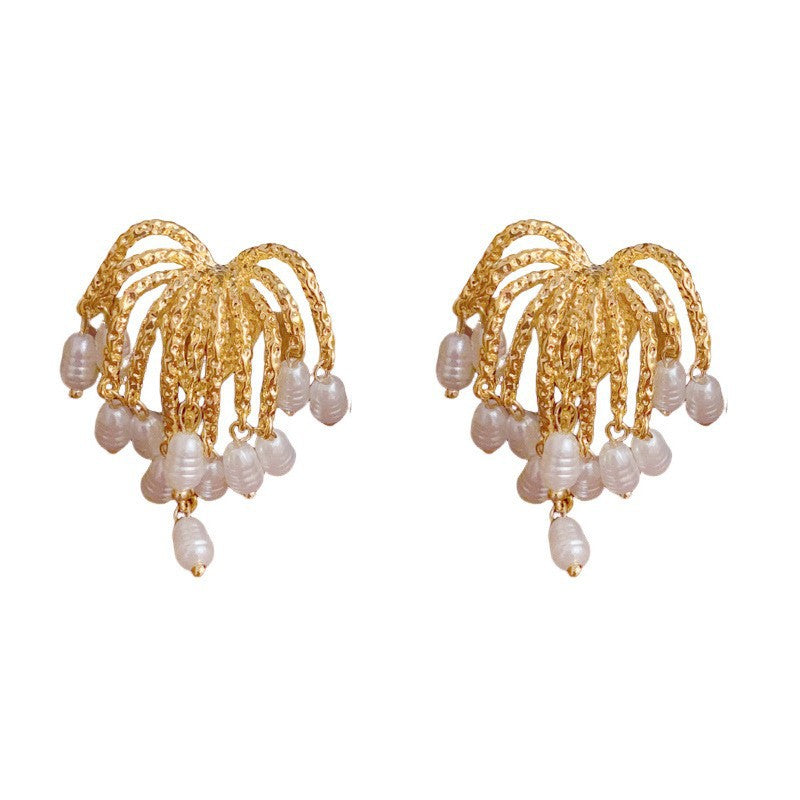 Geometric Tassel Earrings For Women In Copper With Real Gold Plated Finish, Featuring Exaggerated Style