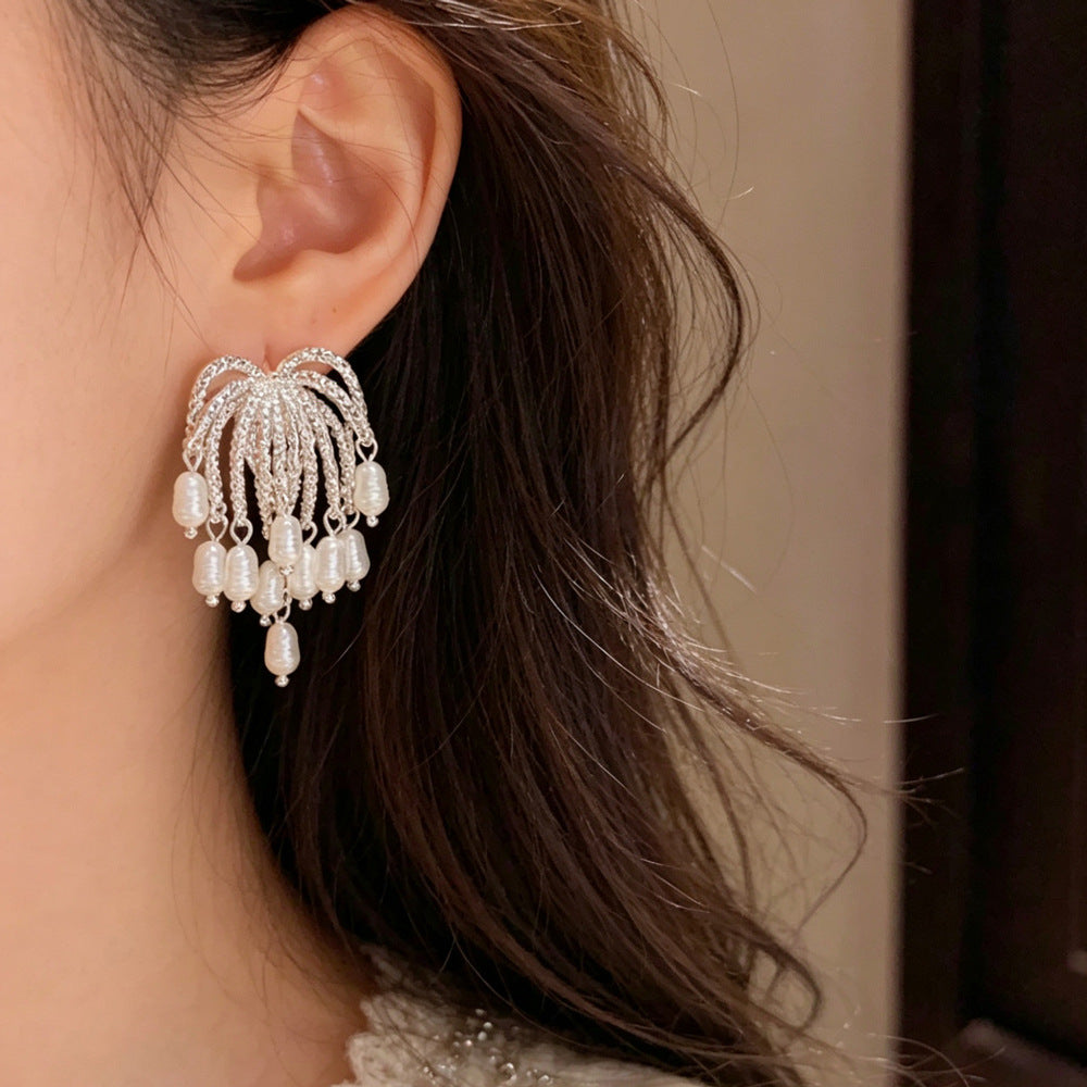 Geometric Tassel Earrings For Women In Copper With Real Gold Plated Finish, Featuring Exaggerated Style