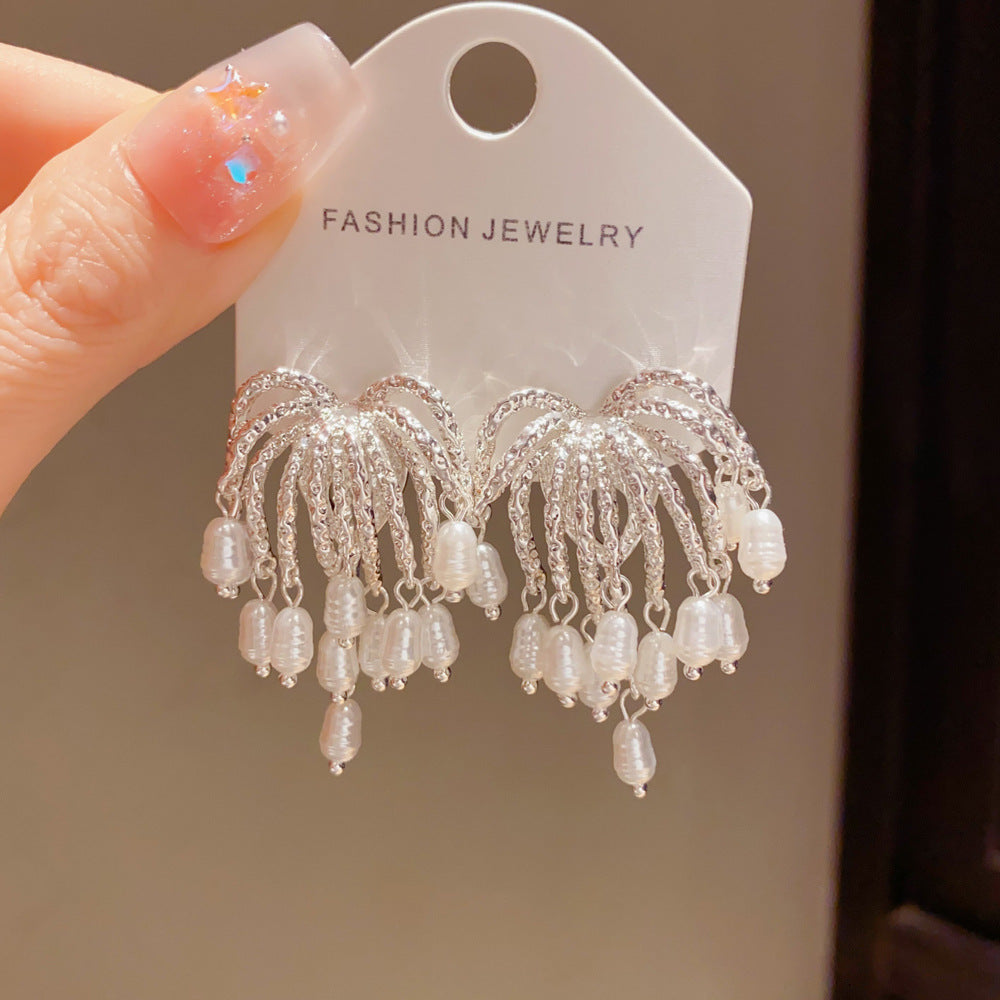 Geometric Tassel Earrings For Women In Copper With Real Gold Plated Finish, Featuring Exaggerated Style