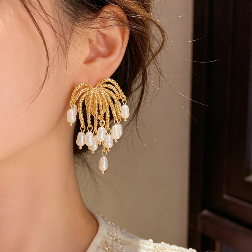 Geometric Tassel Earrings For Women In Copper With Real Gold Plated Finish, Featuring Exaggerated Style