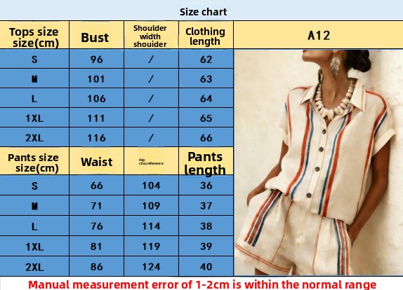 Color Block Casual Shorts Co-ord Set With Short Sleeve And Lapel In Hemp Blend Fabric, 2 Pieces Set