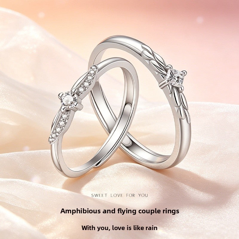 Couple's Polka Dots Open Rings In Electroplated Copper, 1 Pair, Perfect For Valentine's Day