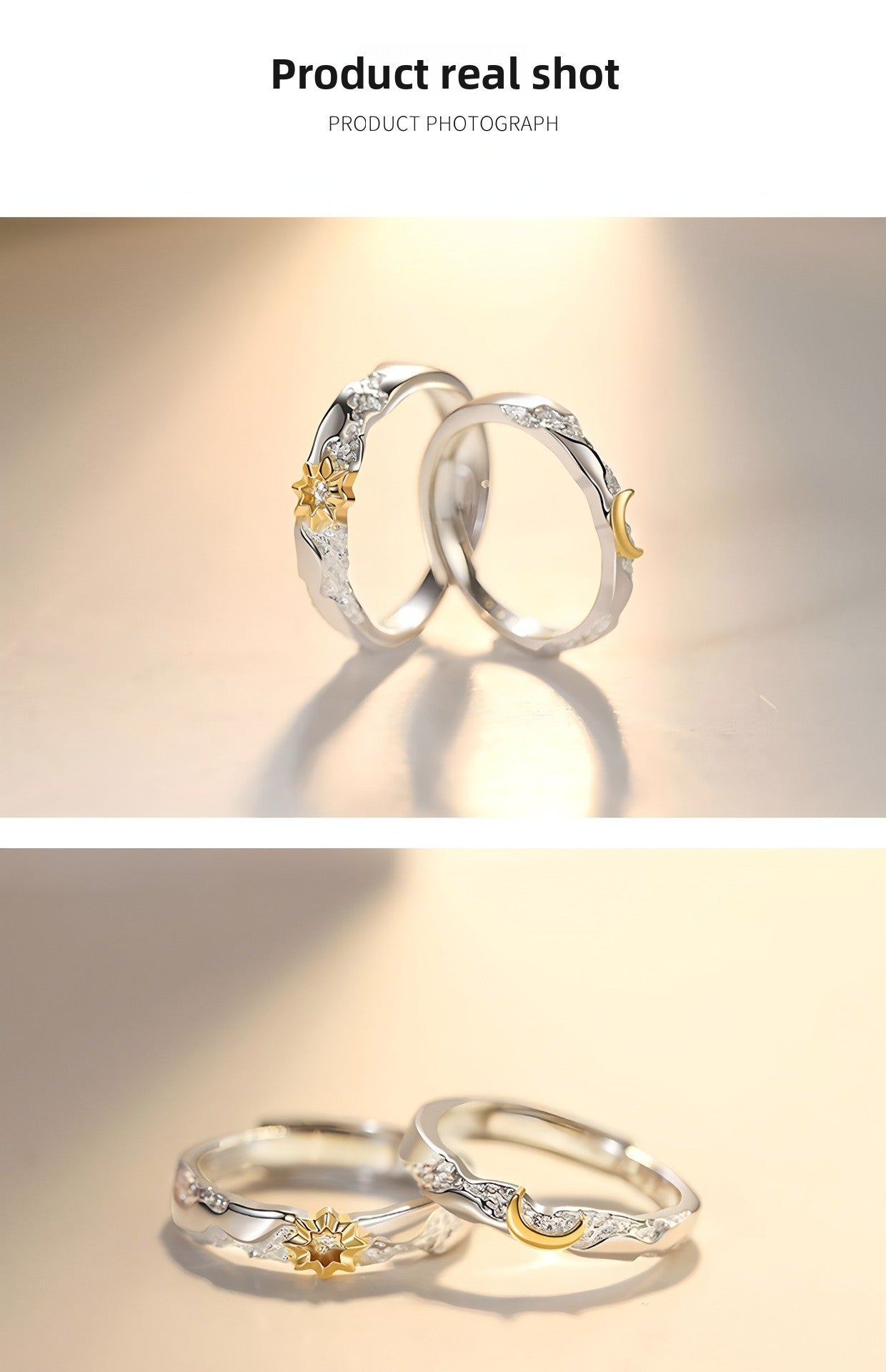 Couple Sun Rings In Copper With Electroplated Gold Plating Process, 1 Pair Ideal For Birthday Gifts
