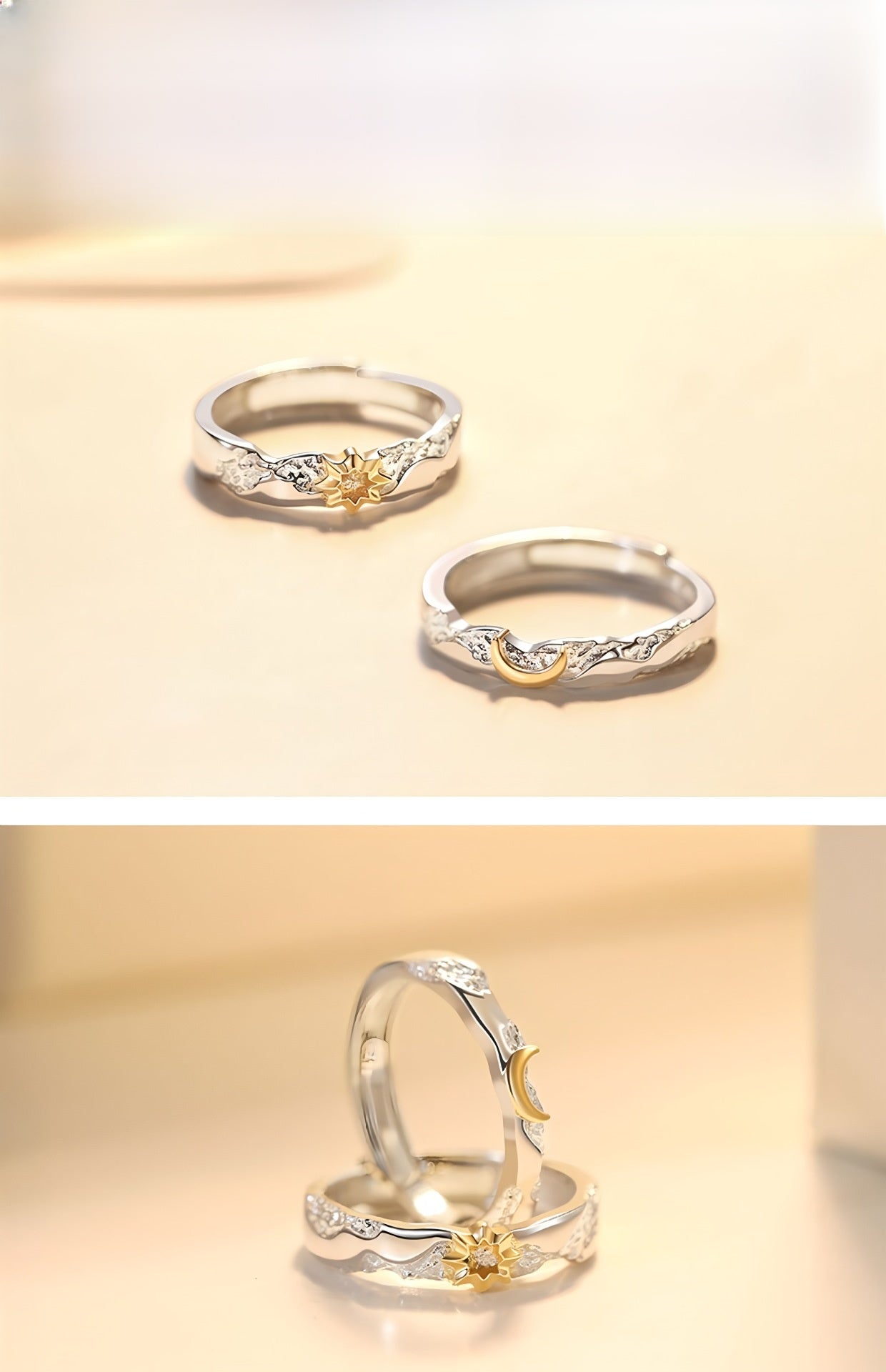 Couple Sun Rings In Copper With Electroplated Gold Plating Process, 1 Pair Ideal For Birthday Gifts