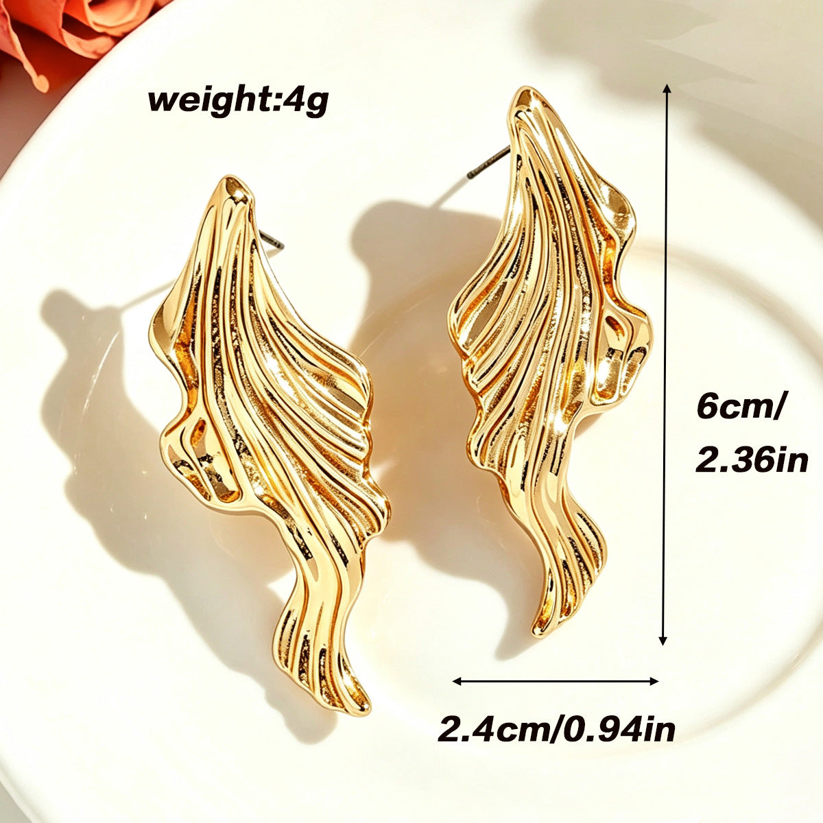 Exaggerated Leaf Earrings In Gold Featuring Electroplated Finish With 304 Stainless Steel Posts For Women