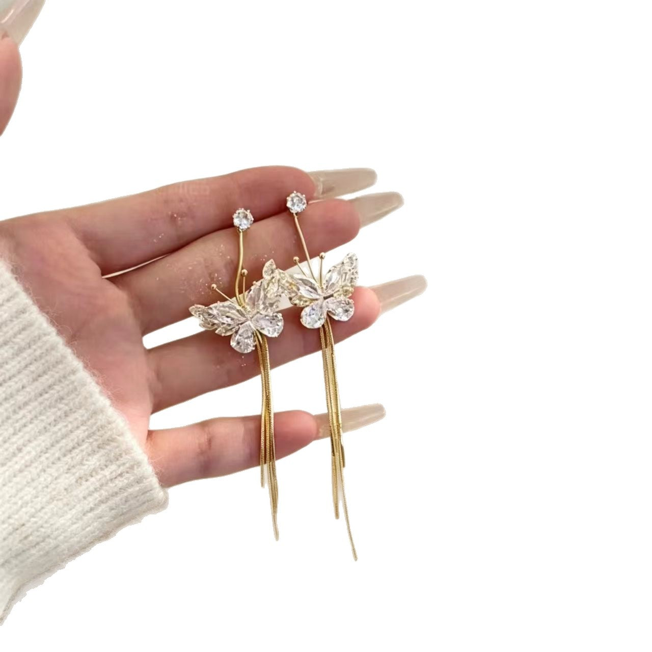 Butterfly Earrings For Women In Silver With Zircon Inlay, Featuring Copper Posts And Sweet Style
