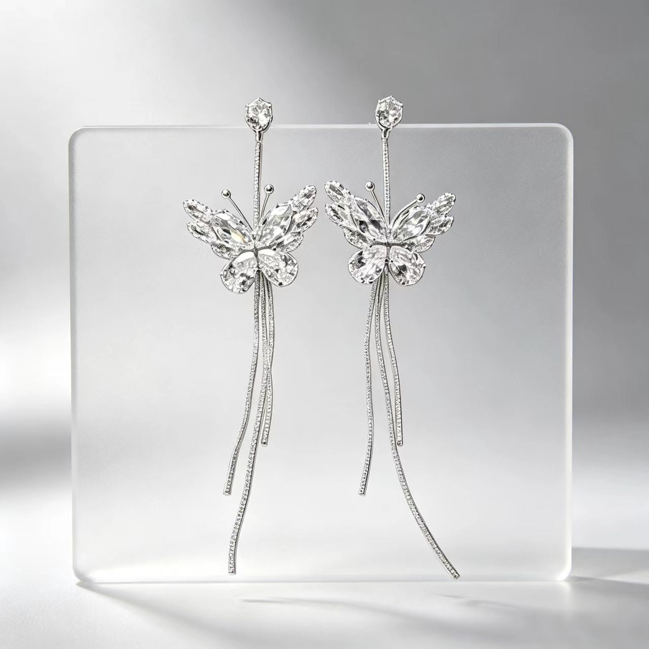 Butterfly Earrings For Women In Silver With Zircon Inlay, Featuring Copper Posts And Sweet Style