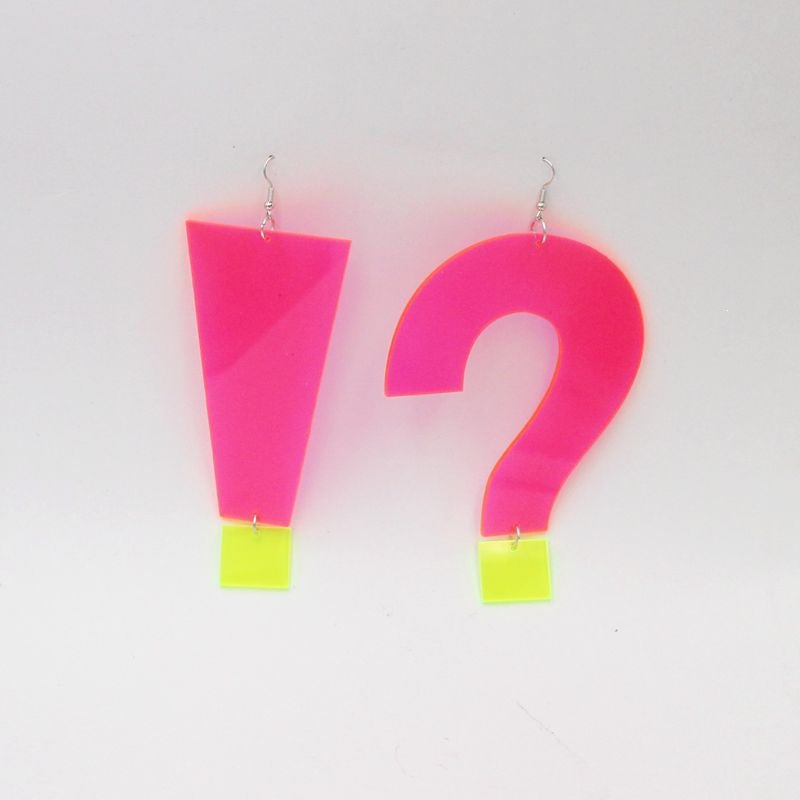 Luminous Natural Pink Acrylic Hip-Hop Symbol Earrings With 304 Stainless Steel Ear Pins For Women