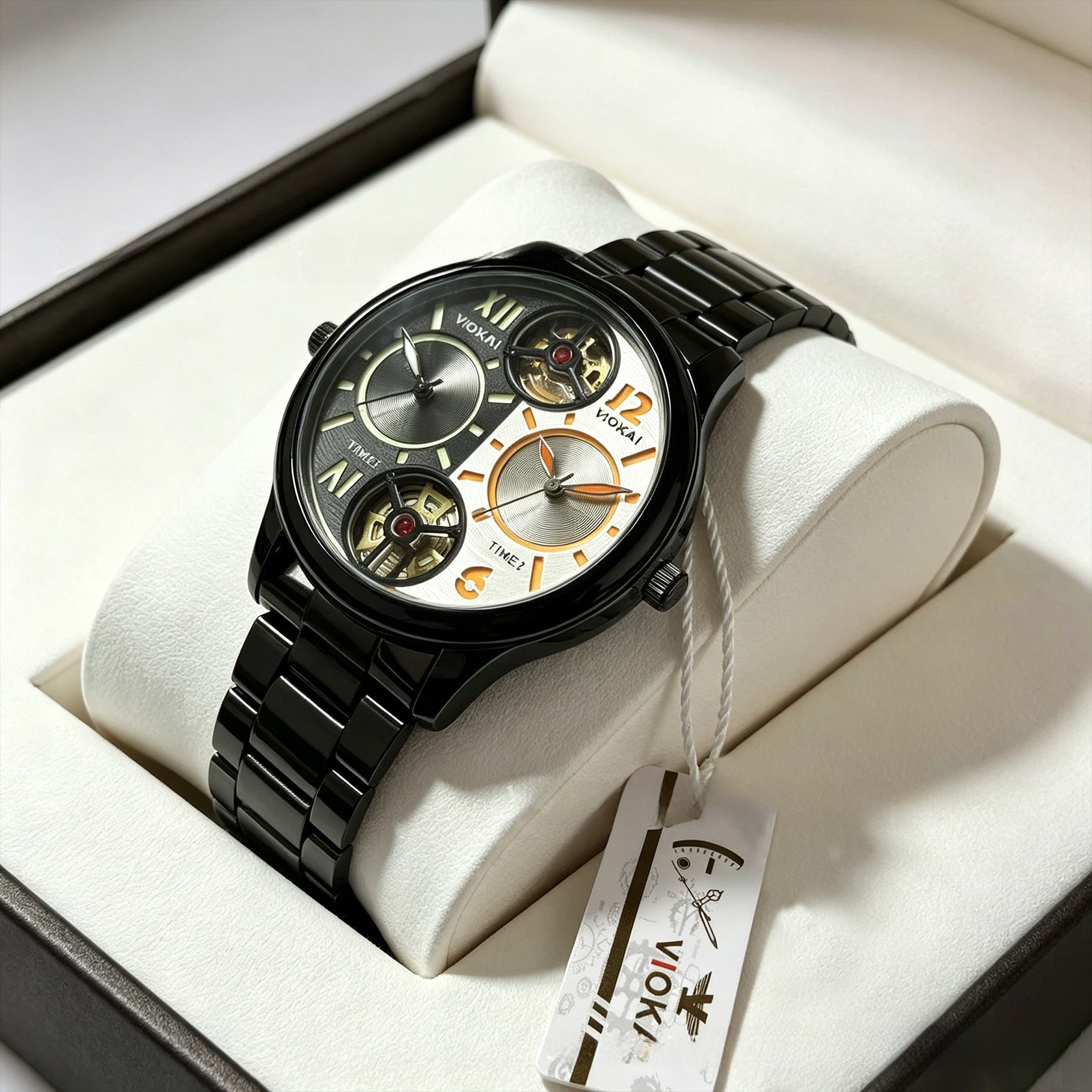 Men's Quartz Watch With Steel Belt Strap, Round Dial, Tempered Glass Mirror, Pointer Display, And Single Folding Buckle