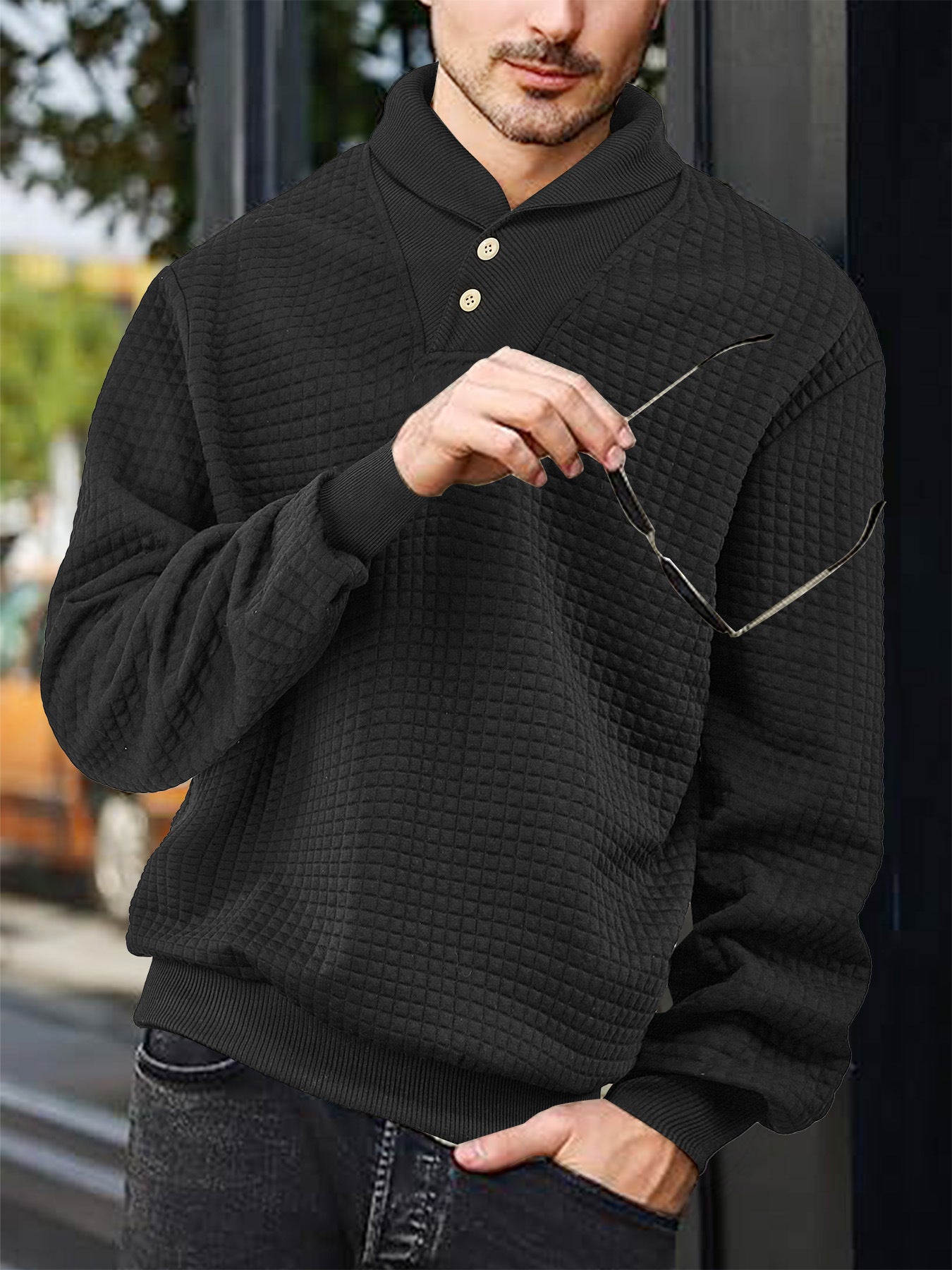Men's Casual White Plaid Long Sleeve Hoodie In Polyester Fabric