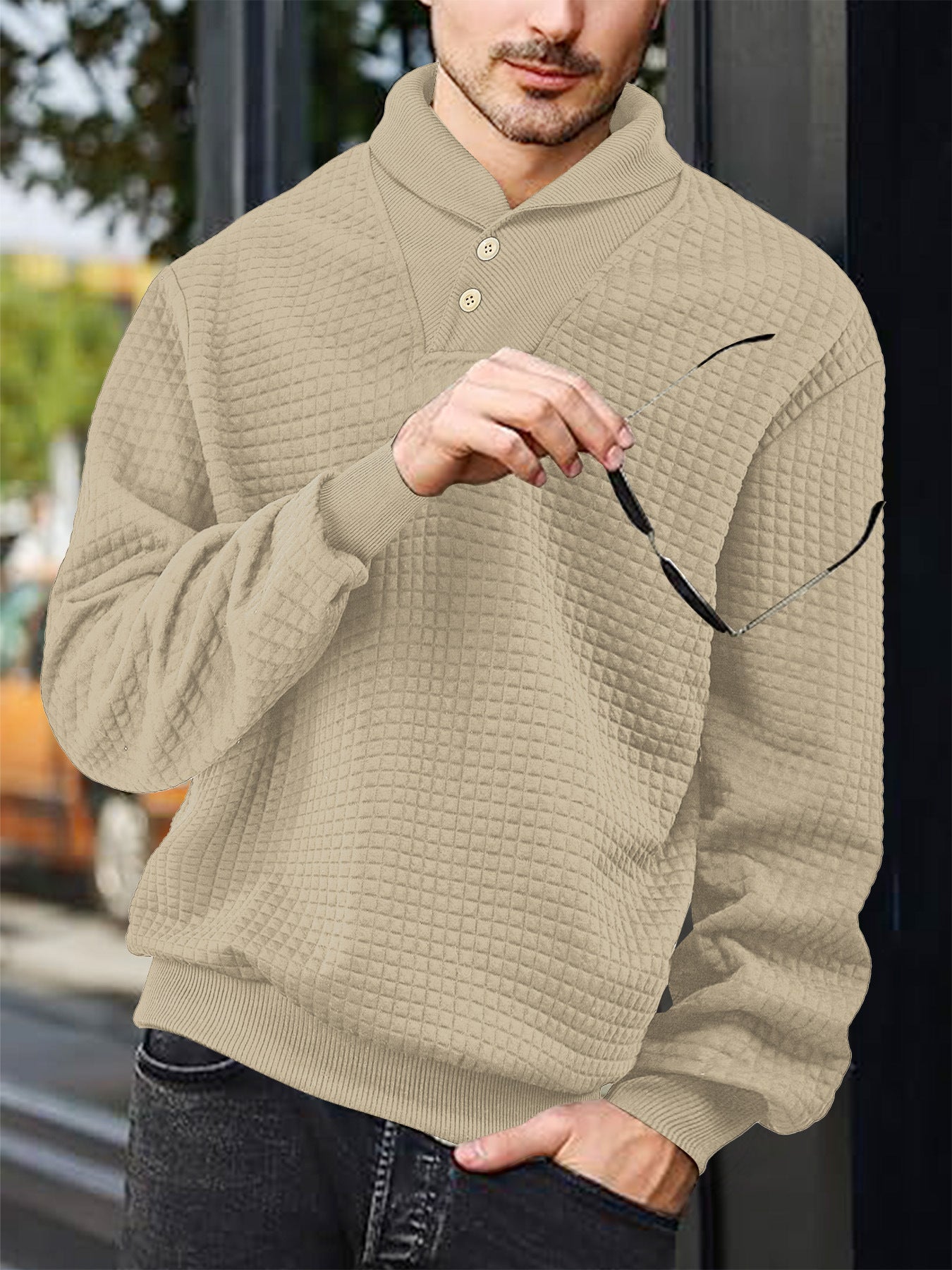 Men's Casual White Plaid Long Sleeve Hoodie In Polyester Fabric