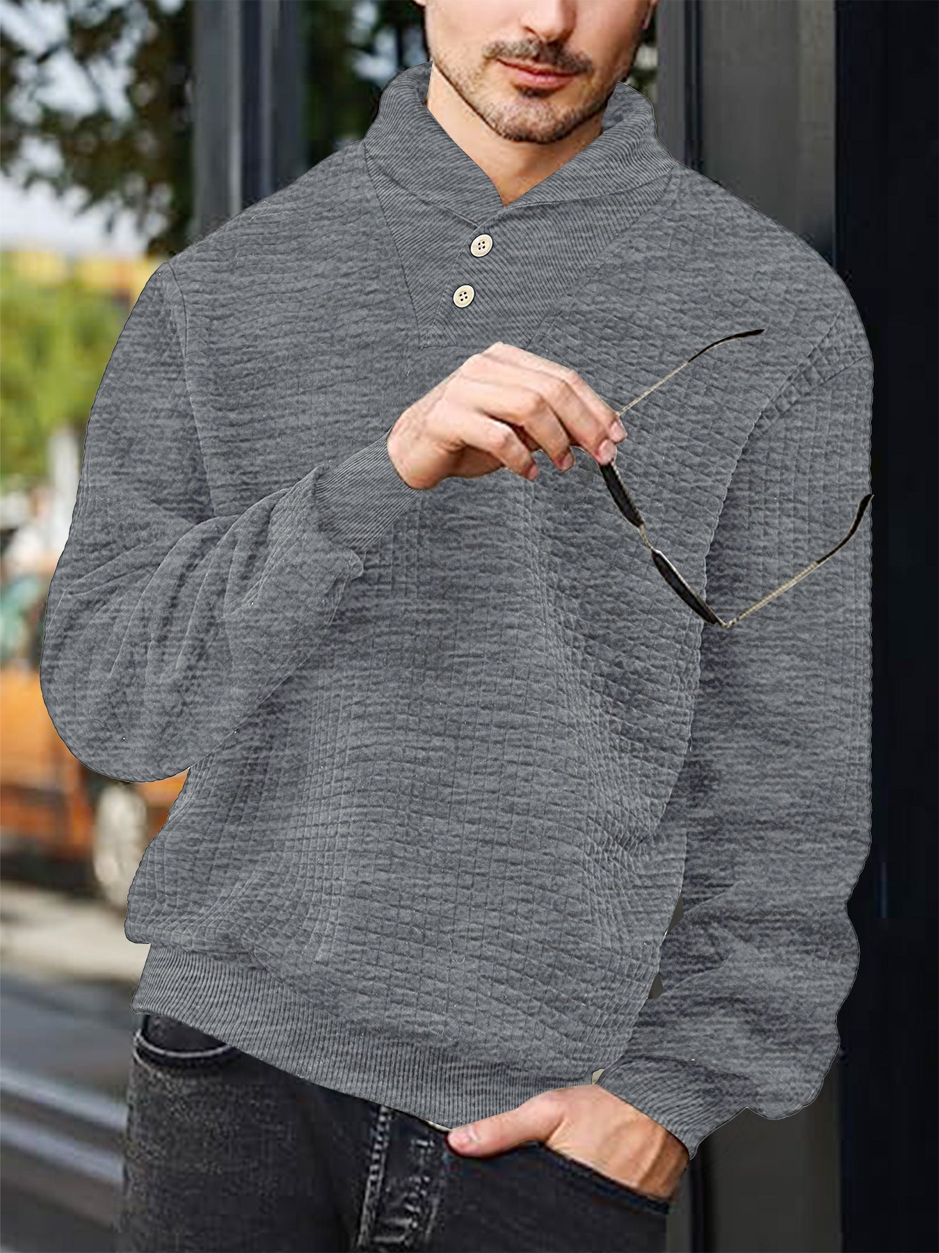Men's Casual White Plaid Long Sleeve Hoodie In Polyester Fabric