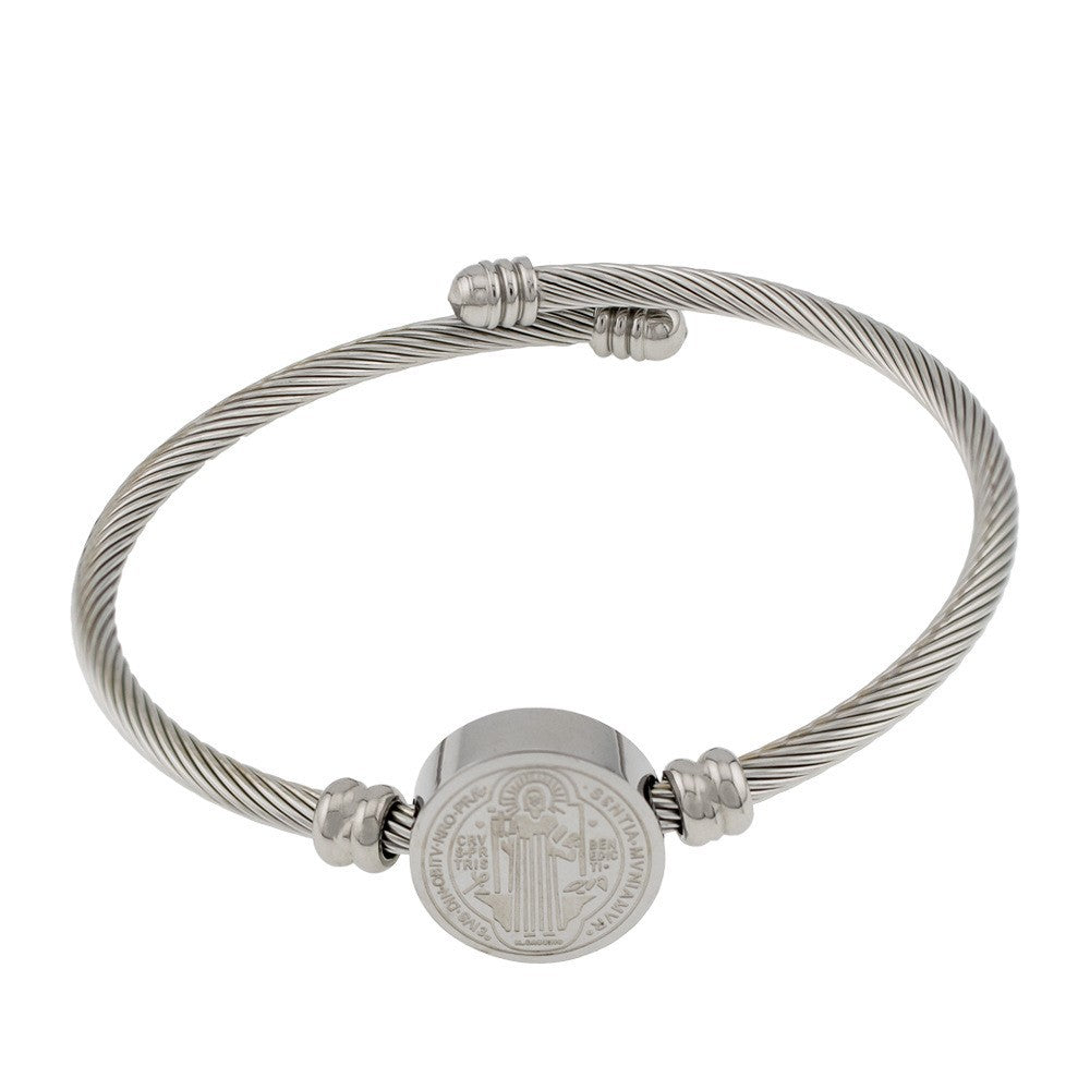 Geometric Titanium Steel Bangle With Electroplated Gold Plating, Stretch Adjustable In Steel Color
