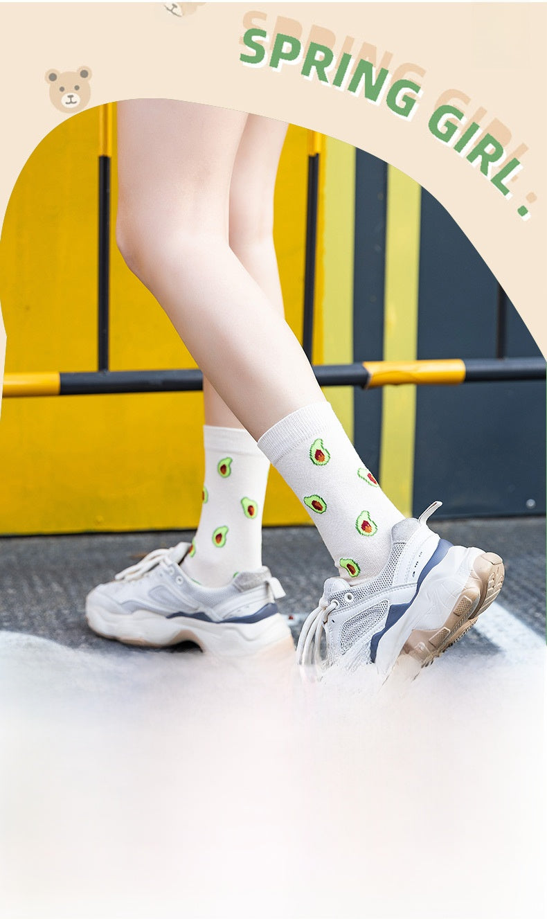 New Style Women's Cotton Fruit Pattern Socks, Breathable Sports And Casual Socks For All Seasons