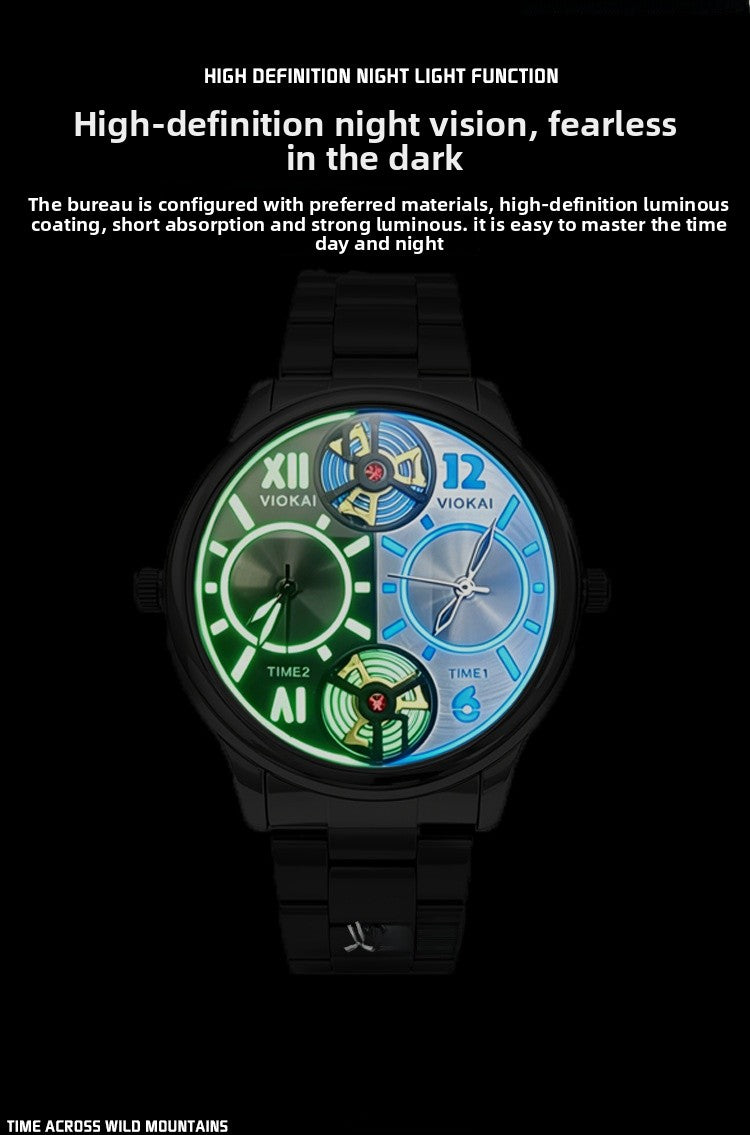 Men's Quartz Watch With Steel Belt Strap, Round Dial, Tempered Glass Mirror, Pointer Display, And Single Folding Buckle
