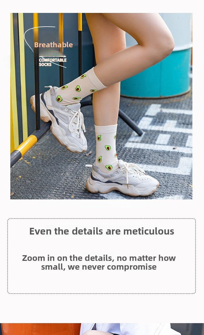 New Style Women's Cotton Fruit Pattern Socks, Breathable Sports And Casual Socks For All Seasons