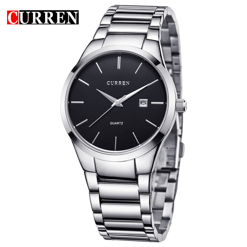 Men's Quartz Watch With Stainless Steel Strap And Pin Buckle, Round Dial Featuring Ordinary Glass Mirror And Pointer Display