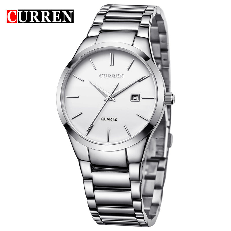 Men's Quartz Watch With Stainless Steel Strap And Pin Buckle, Round Dial Featuring Ordinary Glass Mirror And Pointer Display