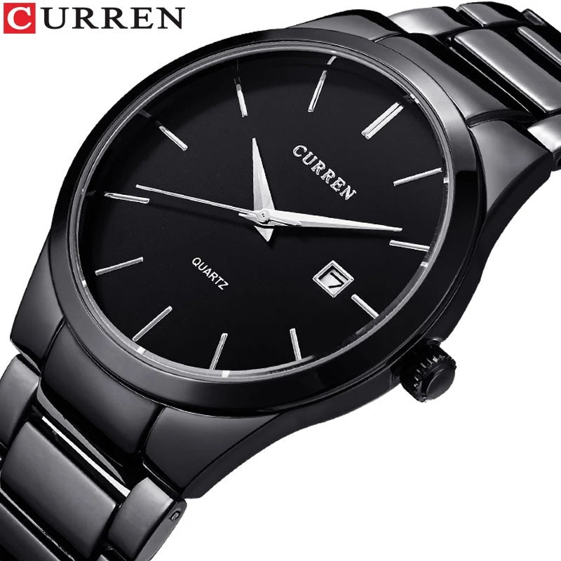 Men's Quartz Watch With Stainless Steel Strap And Pin Buckle, Round Dial Featuring Ordinary Glass Mirror And Pointer Display
