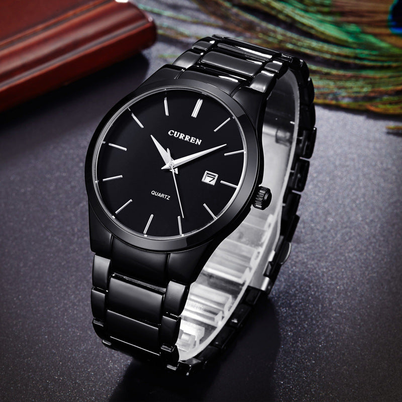 Men's Quartz Watch With Stainless Steel Strap And Pin Buckle, Round Dial Featuring Ordinary Glass Mirror And Pointer Display