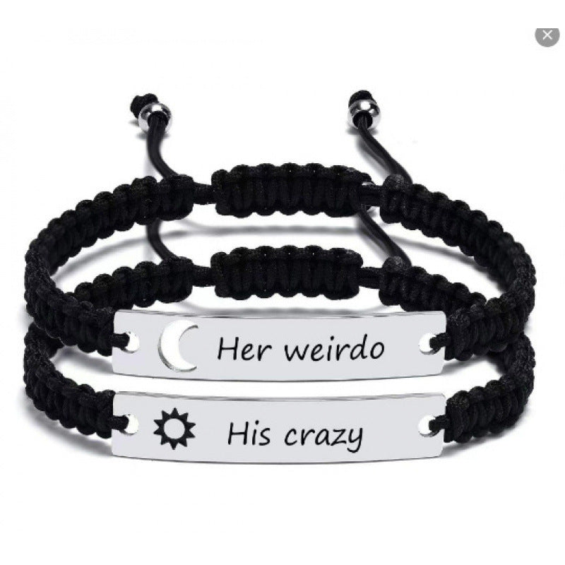 Heart Shape Braid ID Bracelet In Black & White, Simple Style Unisex Stainless Steel Rope Chain