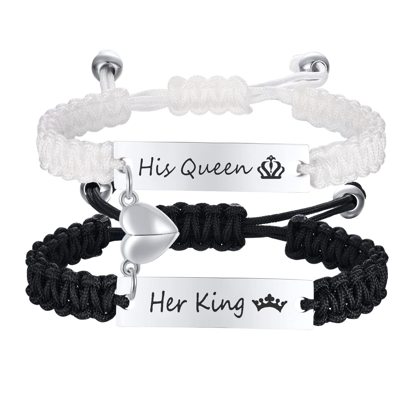 Heart Shape Braid ID Bracelet In Black & White, Simple Style Unisex Stainless Steel Rope Chain