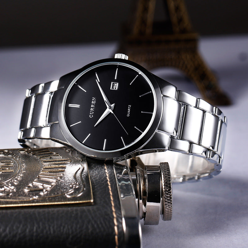 Men's Quartz Watch With Stainless Steel Strap And Pin Buckle, Round Dial Featuring Ordinary Glass Mirror And Pointer Display