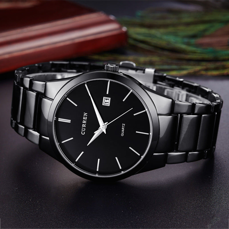 Men's Quartz Watch With Stainless Steel Strap And Pin Buckle, Round Dial Featuring Ordinary Glass Mirror And Pointer Display