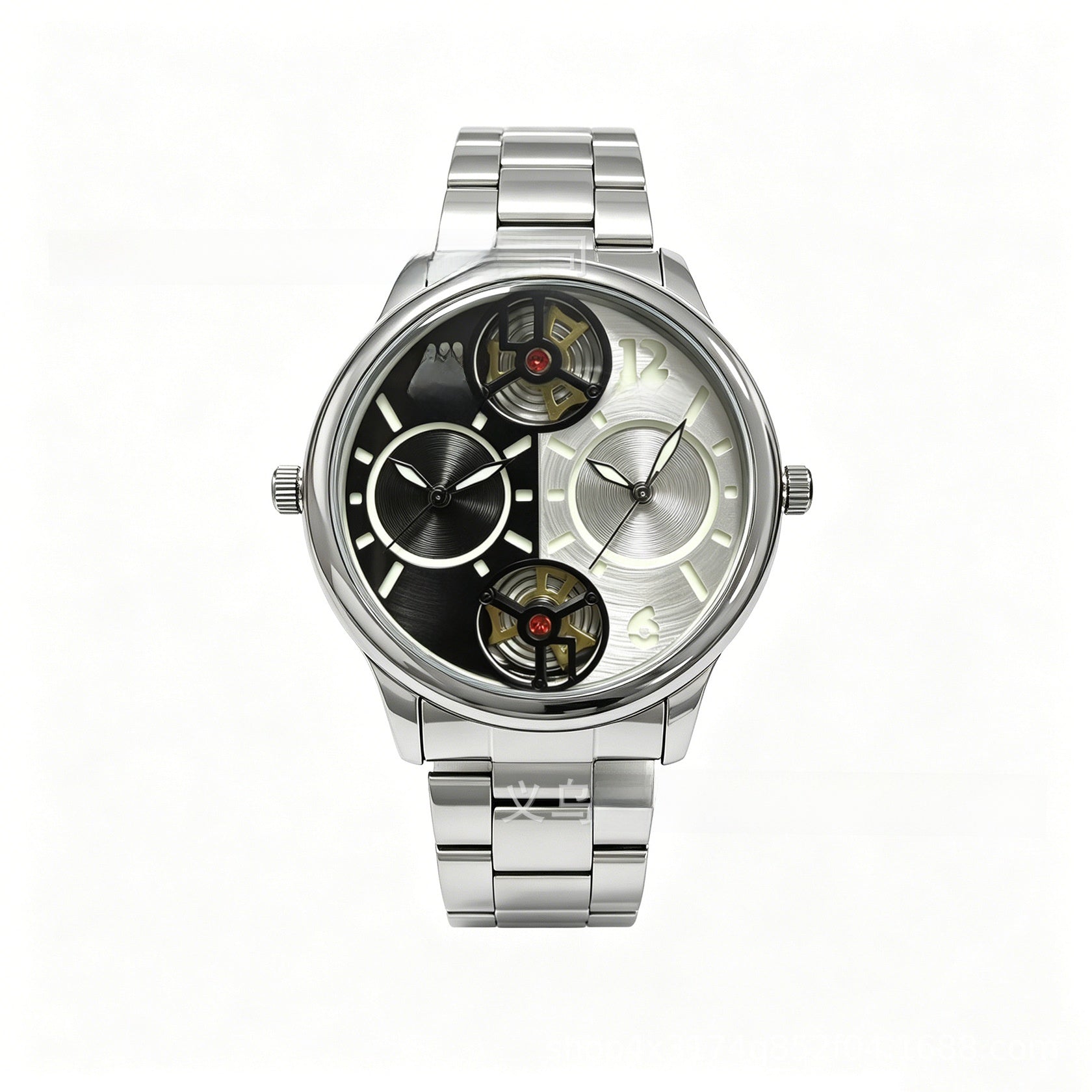 Men's Quartz Watch With Steel Belt Strap, Round Dial, Tempered Glass Mirror, Pointer Display, And Single Folding Buckle