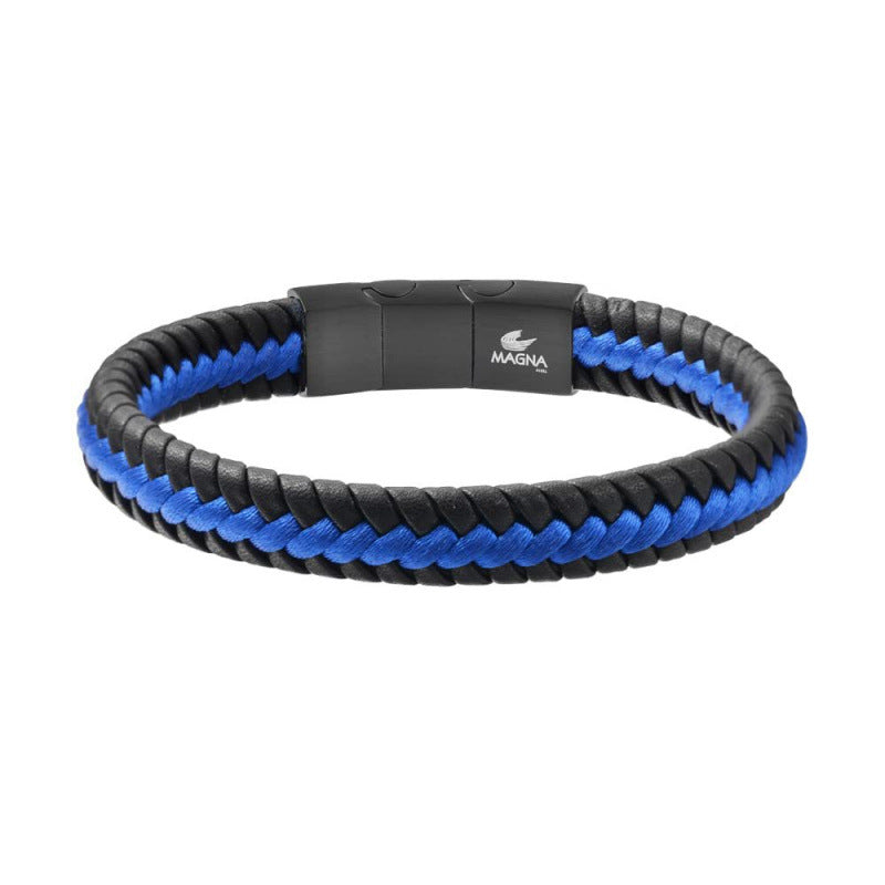 Men's Simple Style Irregular Blue Braid Bracelet Featuring Stainless Steel And Nylon Woven Chain