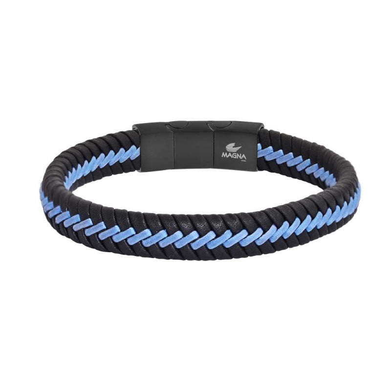 Men's Simple Style Irregular Blue Braid Bracelet Featuring Stainless Steel And Nylon Woven Chain