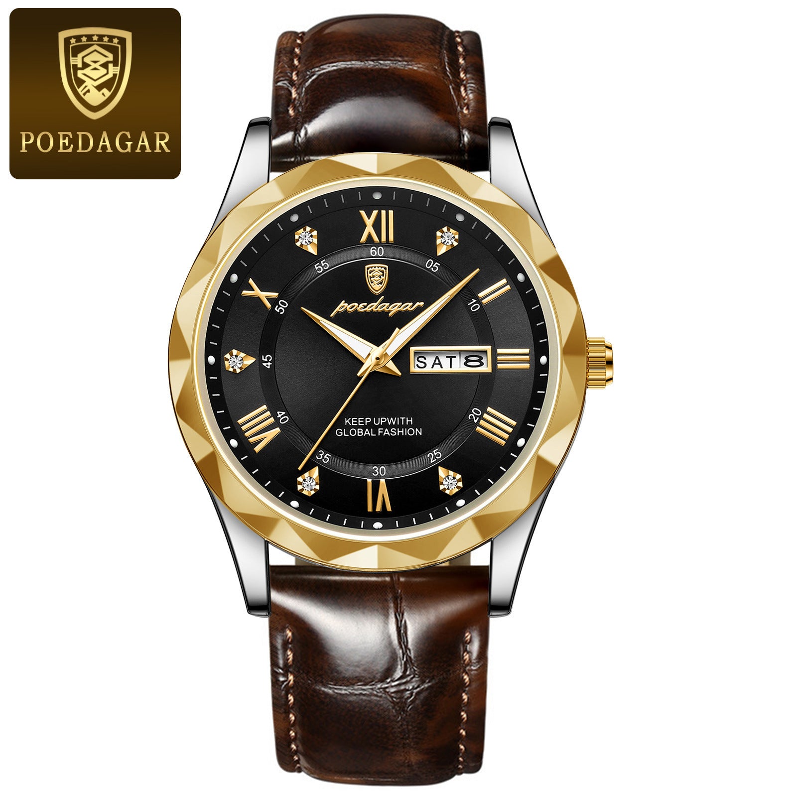 Men's Quartz Watch With Genuine Leather Strap, Round Dial, Tempered Glass Mirror, Pointer Display, And Pin Buckle