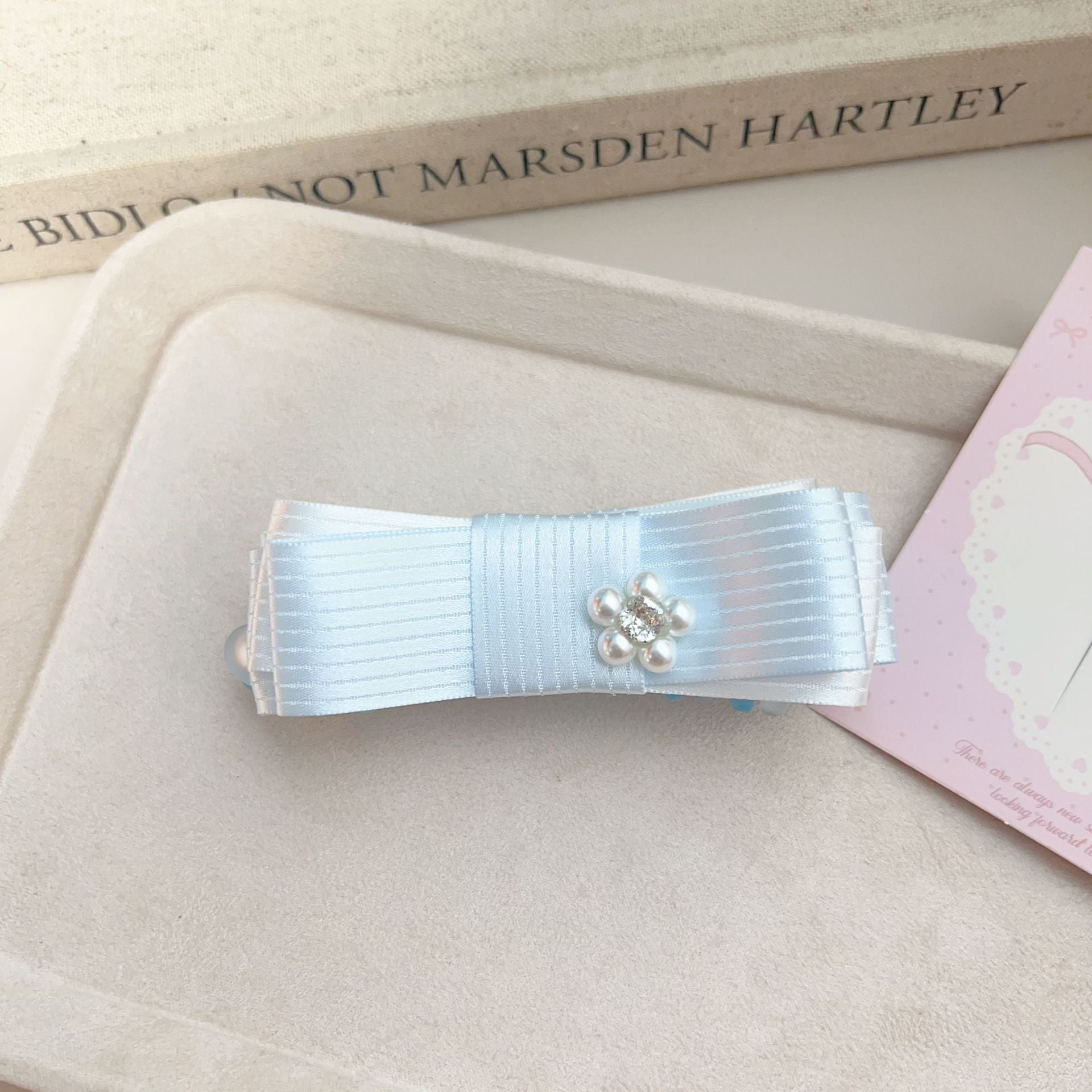 New Style Bow Tie Banana Clip Hairpin For Women In Light Blue With Mixed Materials Fabric