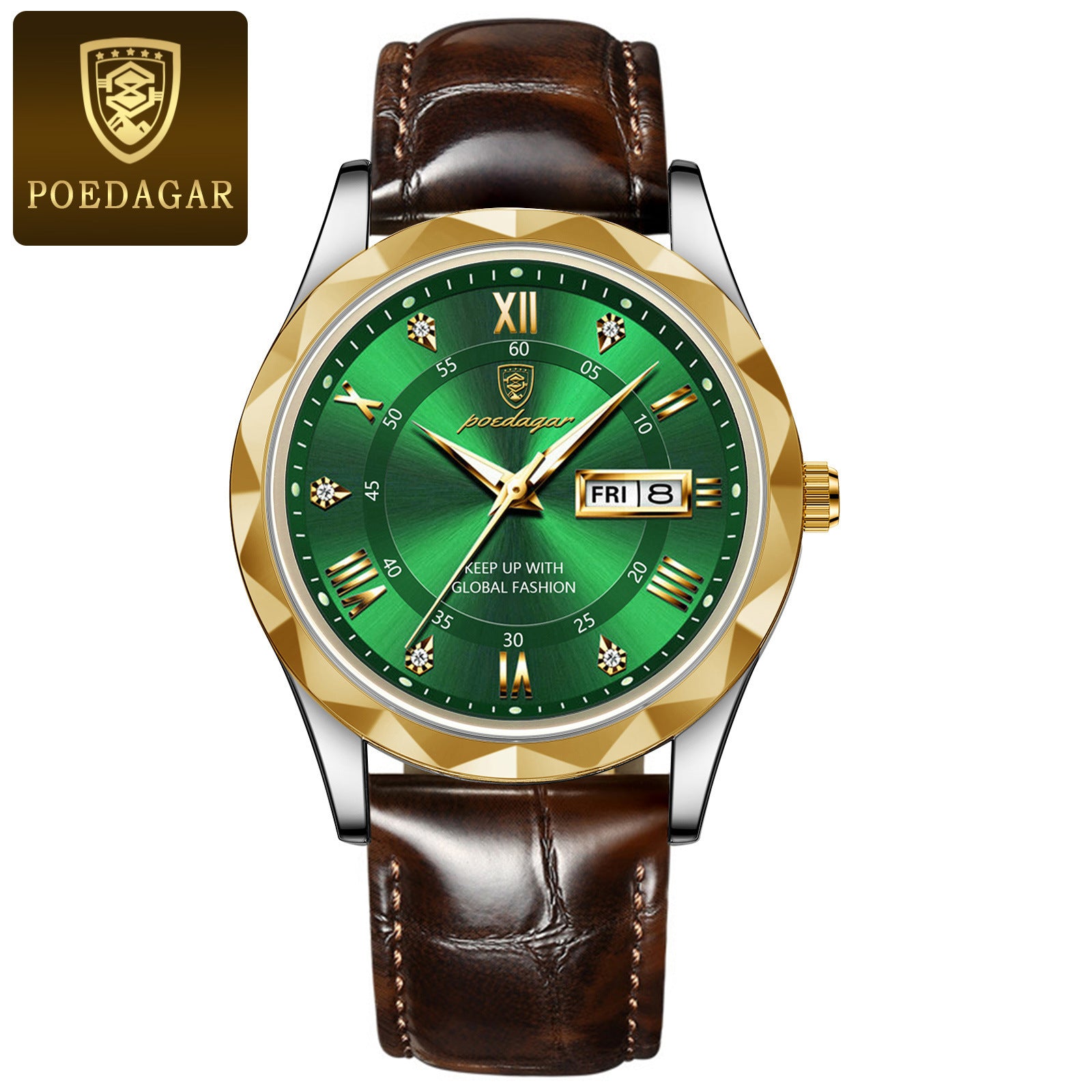Men's Quartz Watch With Genuine Leather Strap, Round Dial, Tempered Glass Mirror, Pointer Display, And Pin Buckle