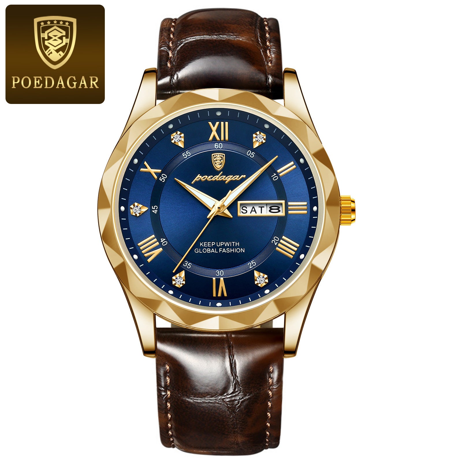 Men's Quartz Watch With Genuine Leather Strap, Round Dial, Tempered Glass Mirror, Pointer Display, And Pin Buckle