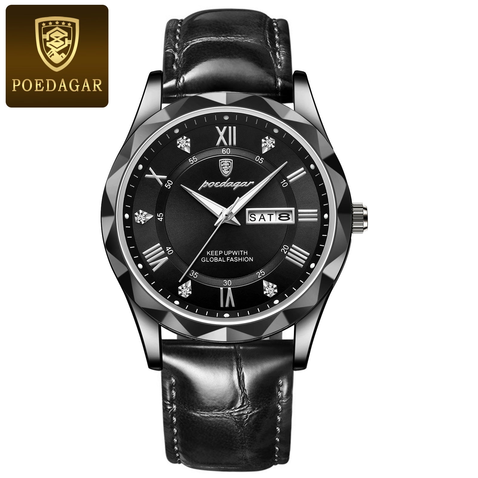 Men's Quartz Watch With Genuine Leather Strap, Round Dial, Tempered Glass Mirror, Pointer Display, And Pin Buckle