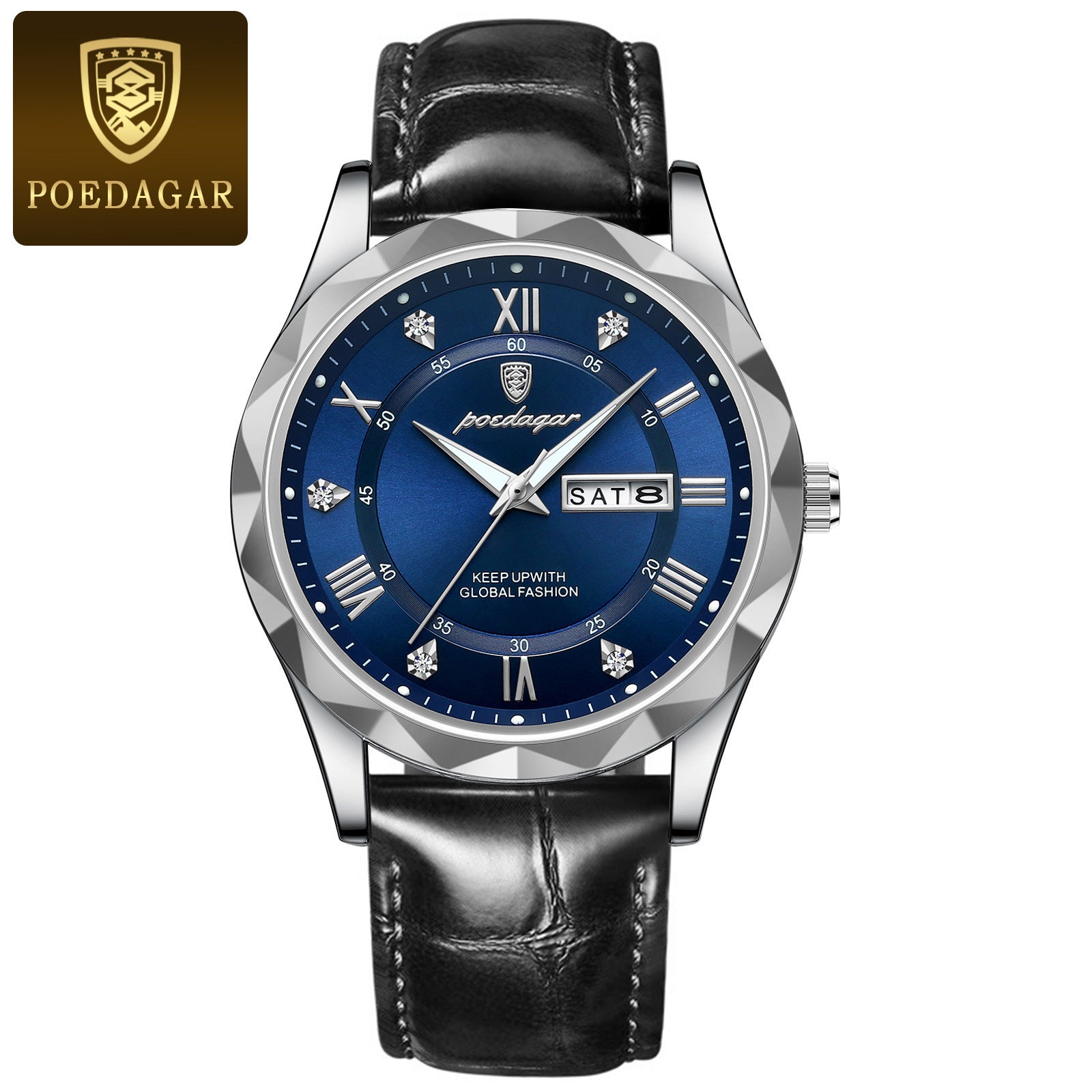 Men's Quartz Watch With Genuine Leather Strap, Round Dial, Tempered Glass Mirror, Pointer Display, And Pin Buckle