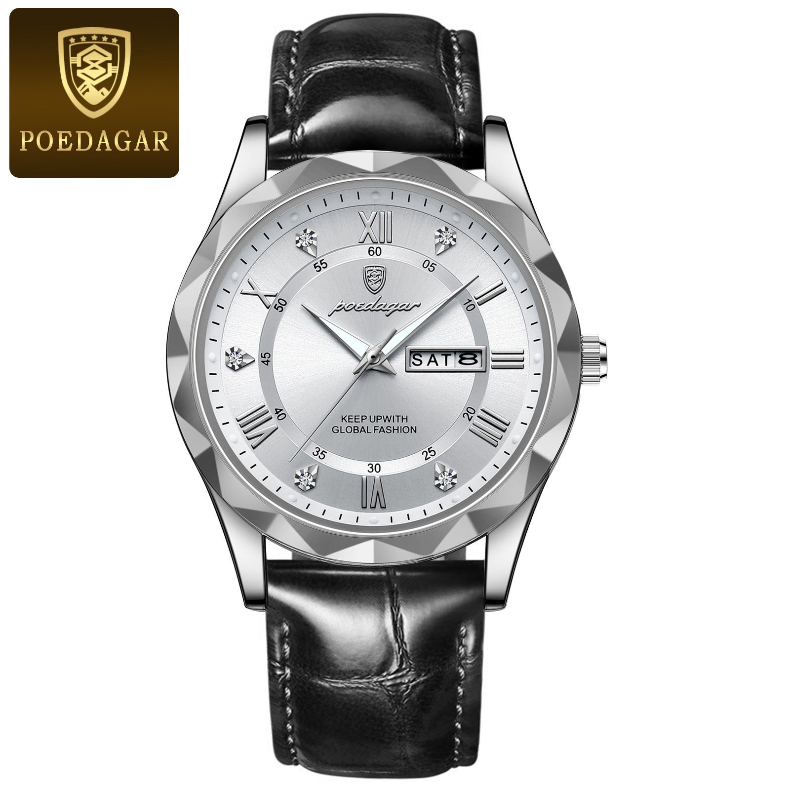 Men's Quartz Watch With Genuine Leather Strap, Round Dial, Tempered Glass Mirror, Pointer Display, And Pin Buckle