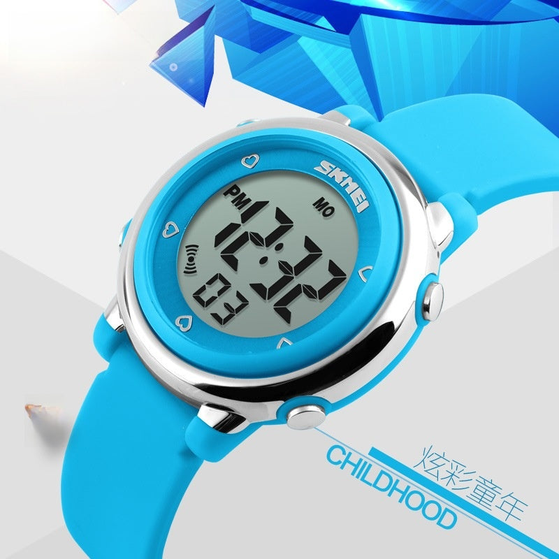 Children Unisex Electronic Watch With Round Dial, Plastic Mirror, Number Display, And Silica Gel Strap