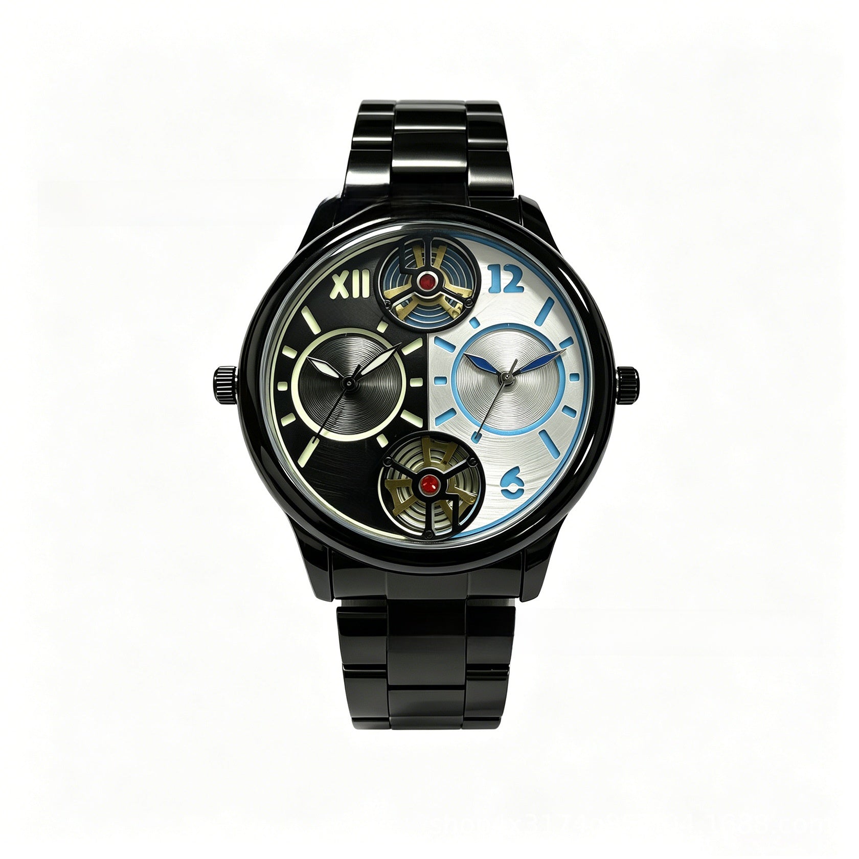 Men's Quartz Watch With Steel Belt Strap, Round Dial, Tempered Glass Mirror, Pointer Display, And Single Folding Buckle